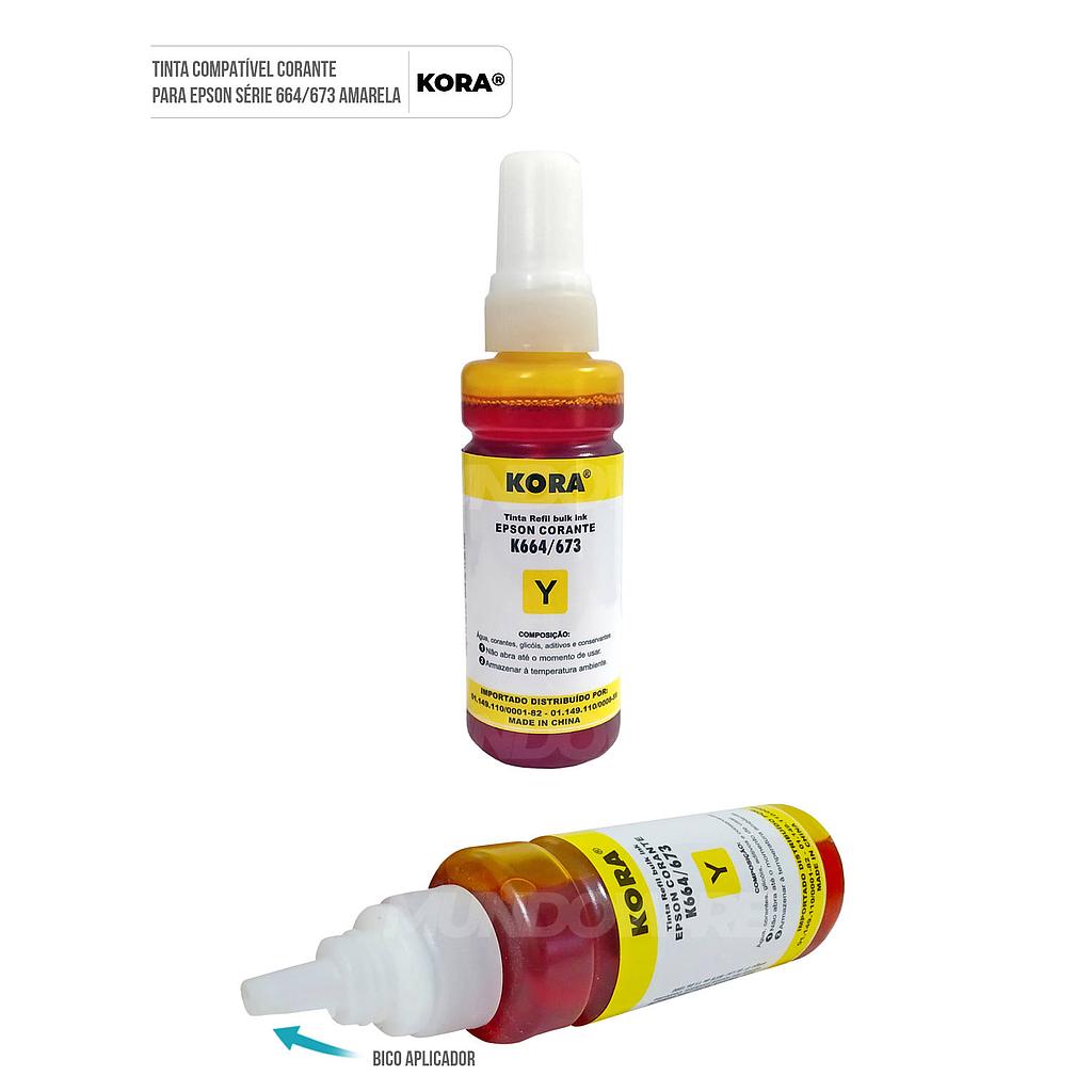REFIL DE TINTA CORANTE KORA EPSON T664673 L110 L200 L355 L495 L8000 L800 L810 AMARELO 70ML