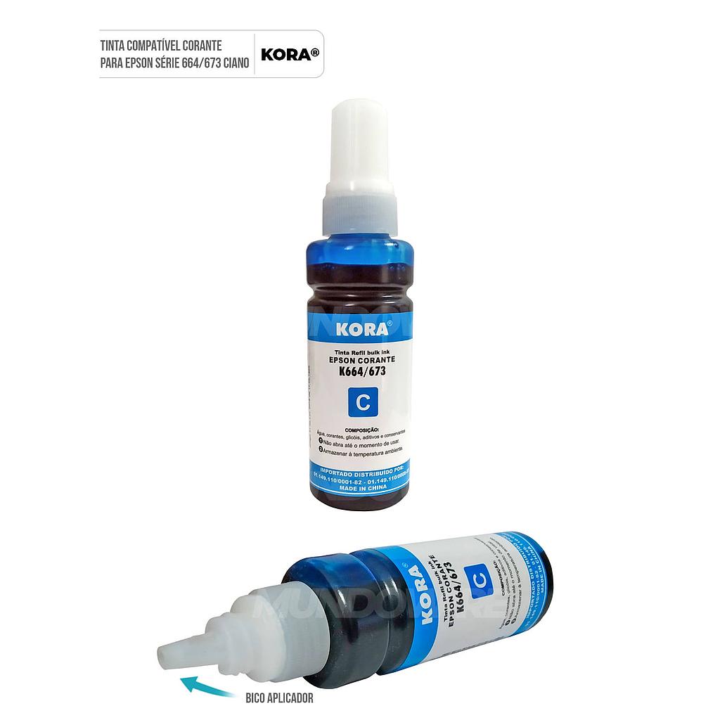 REFIL DE TINTA CORANTE KORA EPSON T664673 L110 L200 L355 L495 L8000 L800 L810 CIANO 70ML