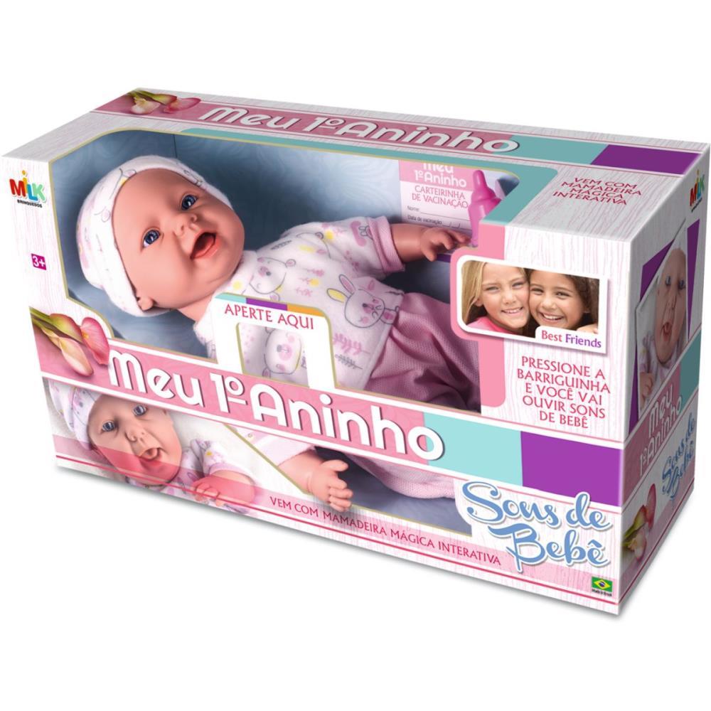 BONECA COM MECANISMO MEU 1 ANINHO SONS DE BEBE 45CM MILK UNIDADE