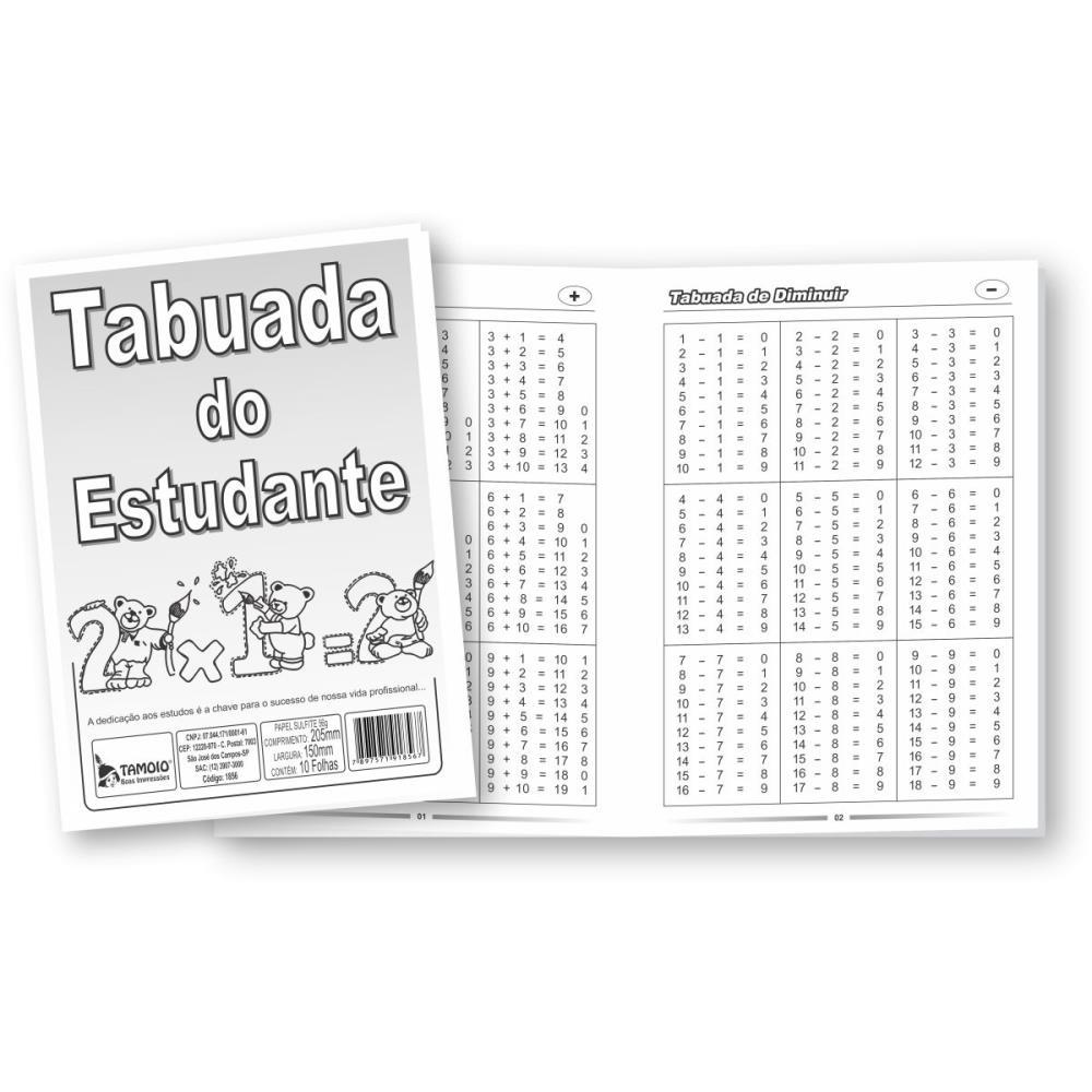 CADERNO DE TABUADA TABUADA DO ESTUDANTE 10 FOLHAS TAMOIO PCT.C/50
