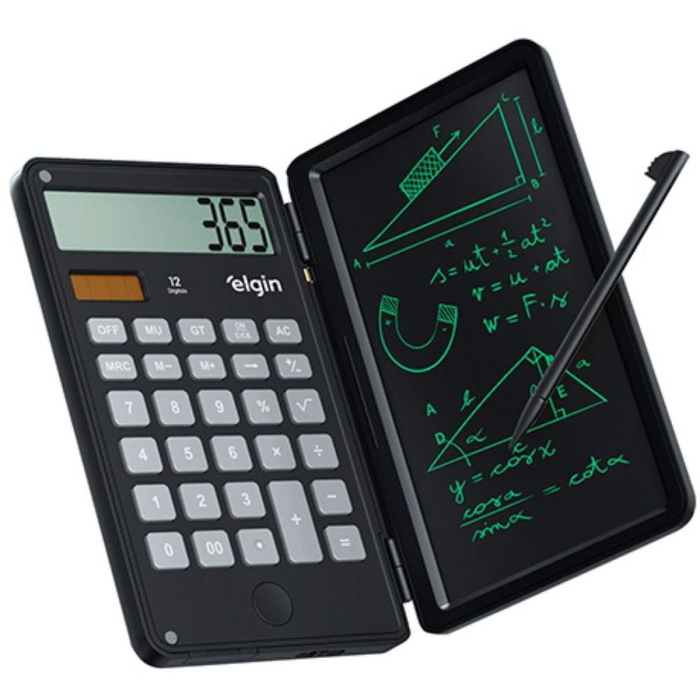 CALCULADORA DE BOLSO 12 DIGITOS C/TELA P/ANOT.PRETA ELGIN UNIDADE