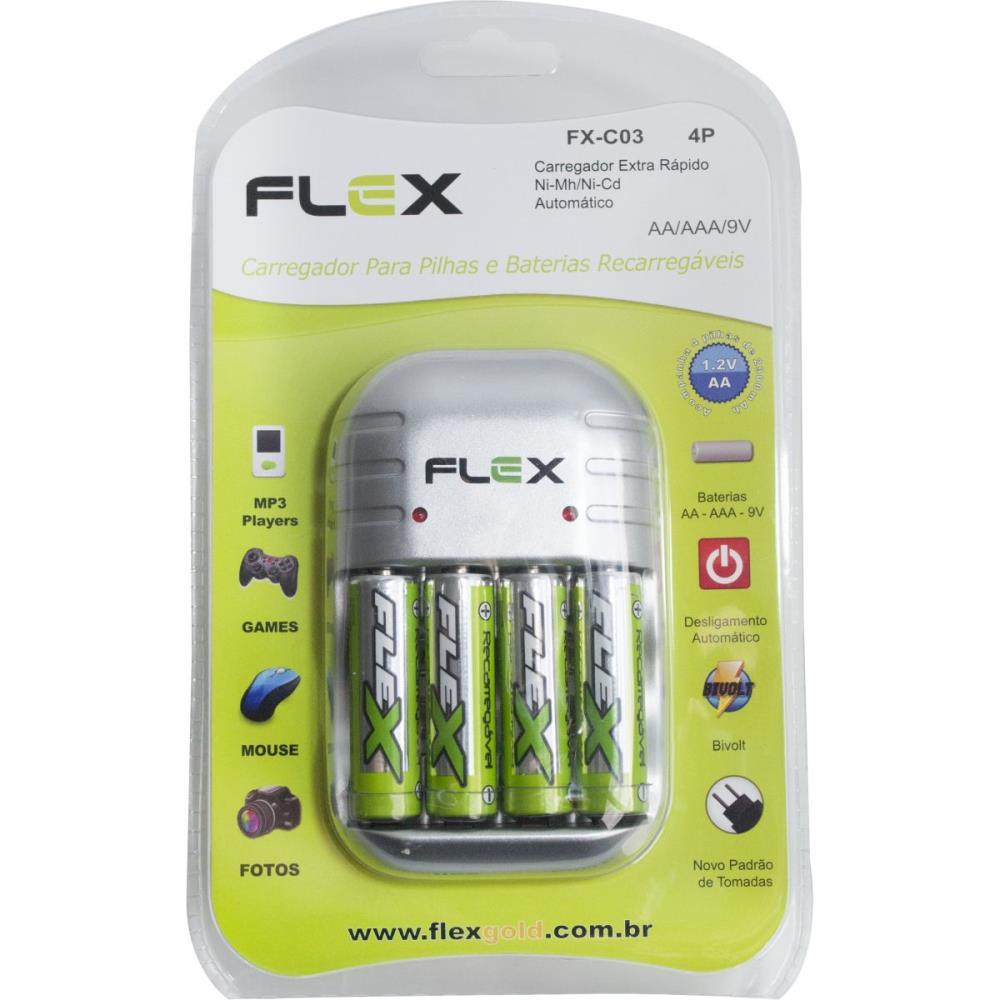 CARREGADOR DE PILHAS BIVOLT P/4 PILHAS AA-AAA/GV 2900MAH FLEX UNIDADE
