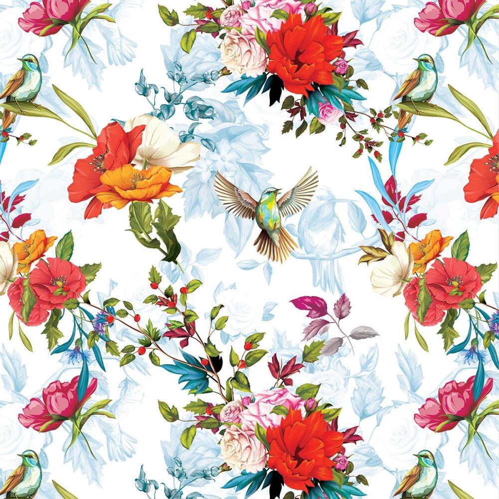 PAPEL PRESENTE BOBINA COUCHE 60CM. MOD.222 FLORES E PASSARO GESSELE BO-100MTS