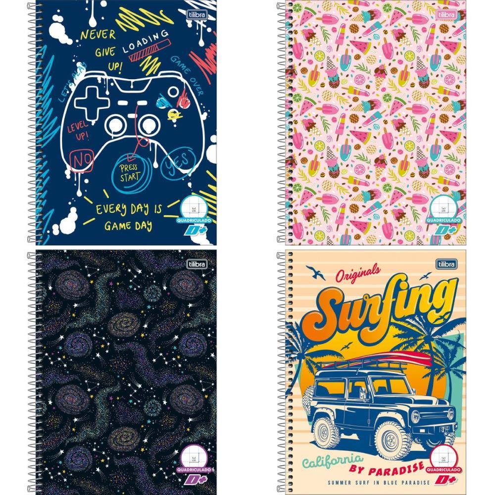 CADERNO QUADRICULADO UNIVERS. D+ 96FLS 1X1CM MASC/FEM. CD TILIBRA PCT.C/04