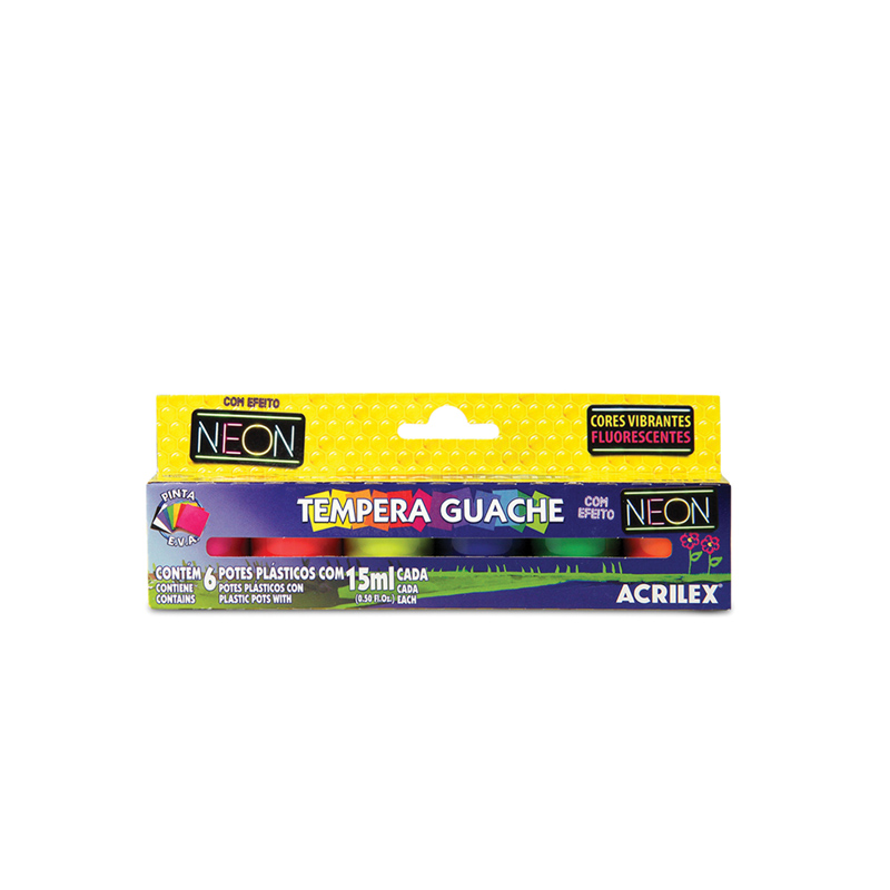 Tinta Tempera Guache Neon Acrilex 15Ml C/6 Cores