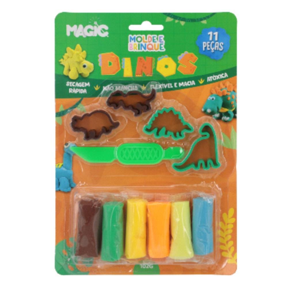 MASSA PARA MODELAR CRIATIVA DINO 11PCS MOLDE E BRINQUE MAGIC KIDS UNIDADE