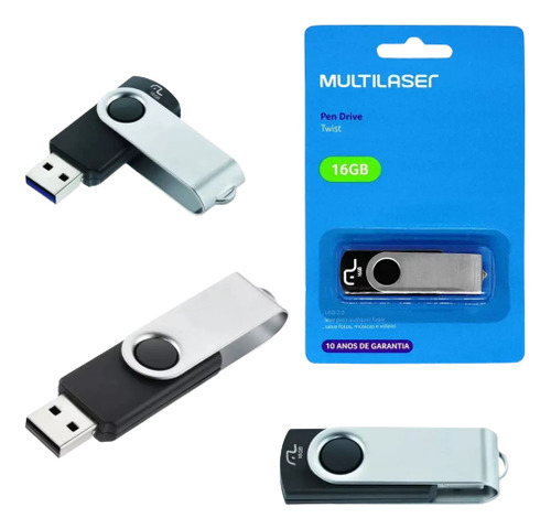 PEN DRIVE 16GB TWIST MULTILASER PRETO PD588