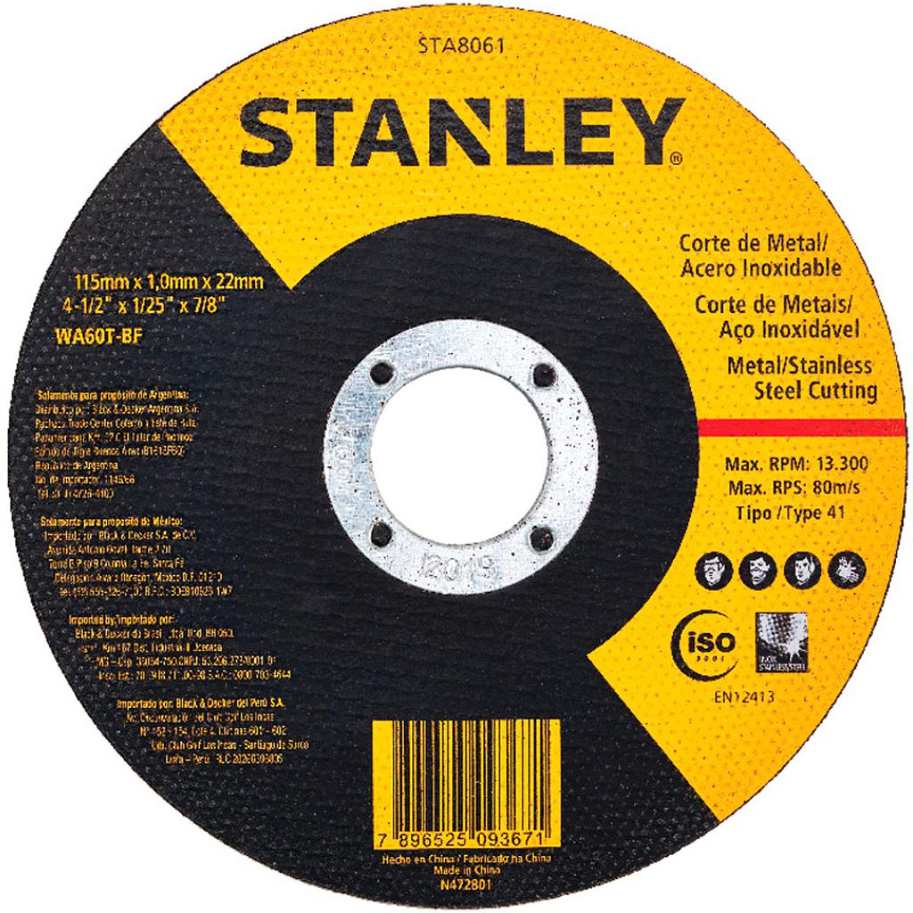 DISCO DE CORTE STANLEY PARA INOX 115X1,0X22MM