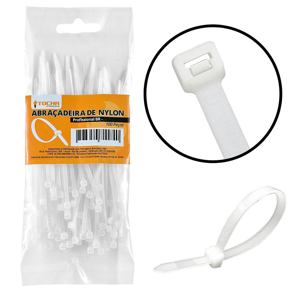 ABRACADEIRA DE NYLON TOCHA BRANCA 2,5 X 200MM TOCHA PACOTE COM 100 UNIDADES
