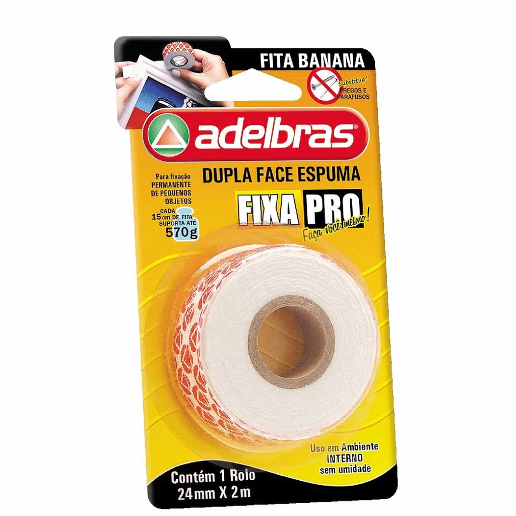 FITA DUPLA FACE ESPUMA FIXA PRO 24MM X 2M ADELBRAS