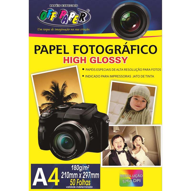 PAPEL FOTOGRÁFICO INKJET A4 HIGH GLOSSY 180G - OFF PAPER PCT.C/50