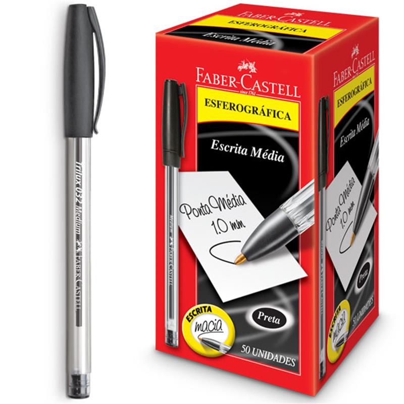 CANETA ESFEROGRAFICA TRILUX PONTA MEDIA PRETA - FABER-CASTELL CX.C/12