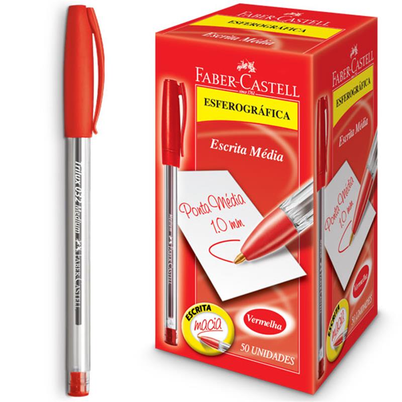 CANETA ESFEROGRAFICA TRILUX PONTA MEDIA VERMELHA - FABER-CASTELL CX.C/12