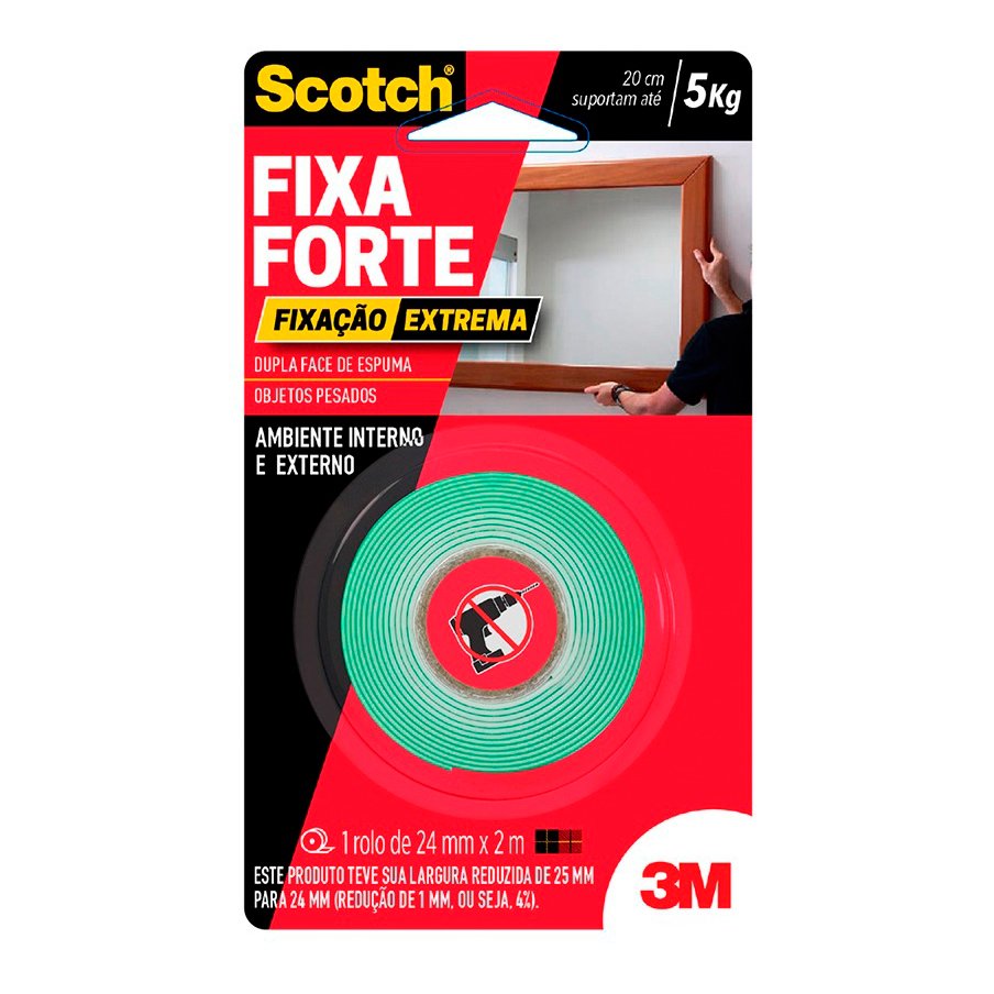 FITA DUPLA FACE ESPUMA FIXA FORTE 24MM X 2M INTERNO/EXTERNO 3M