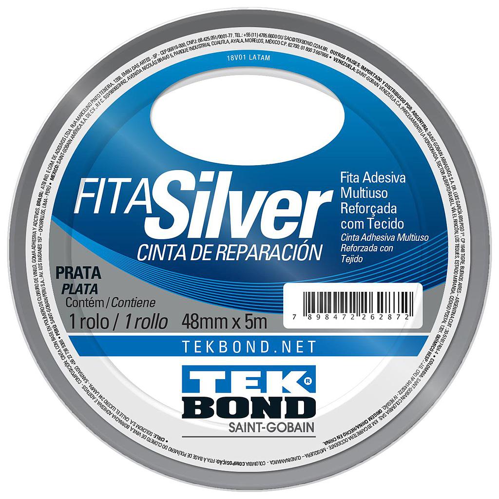 FITA ADESIVA SILVER TAPE TEKBOND MULTIUSO 48MM X 5M PRATA