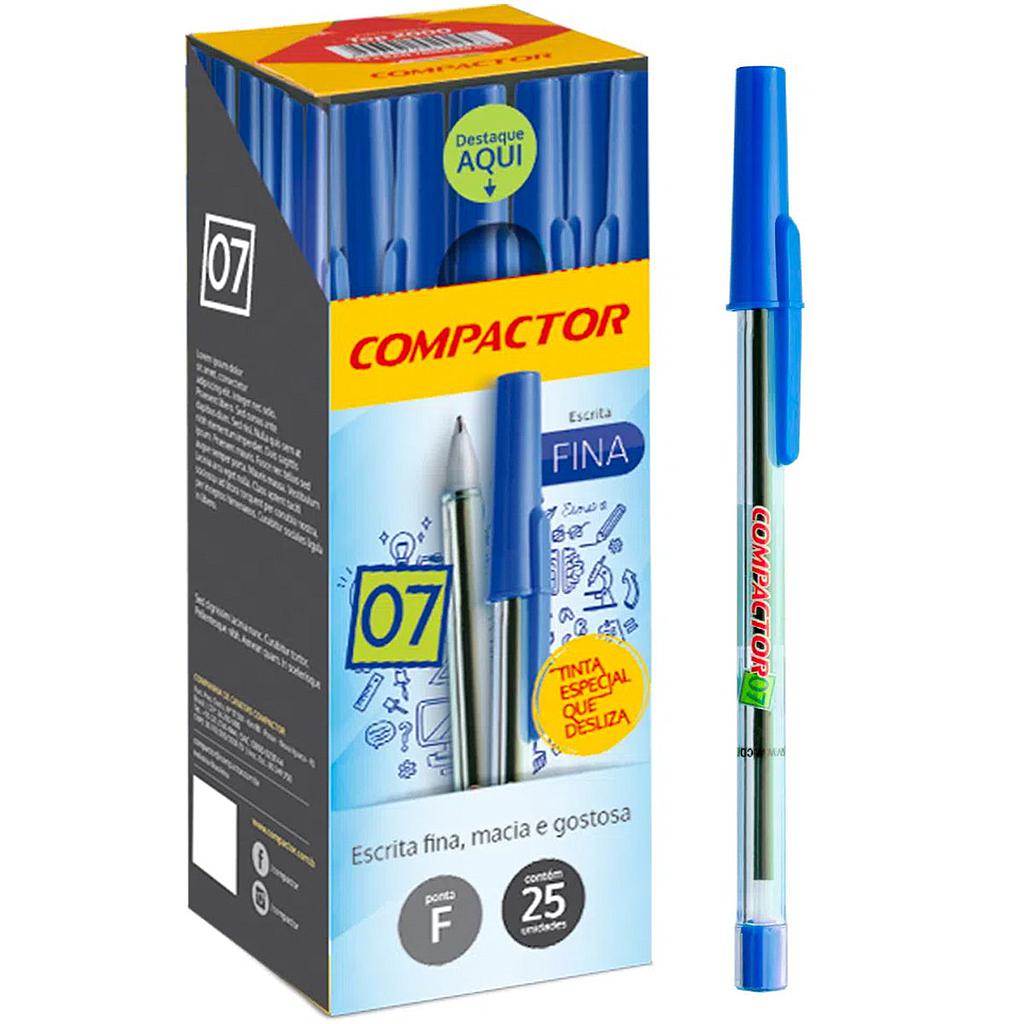 CANETA ESFEROGRAFICA COMPACTOR 0.7MM FINA AZUL COM 25
