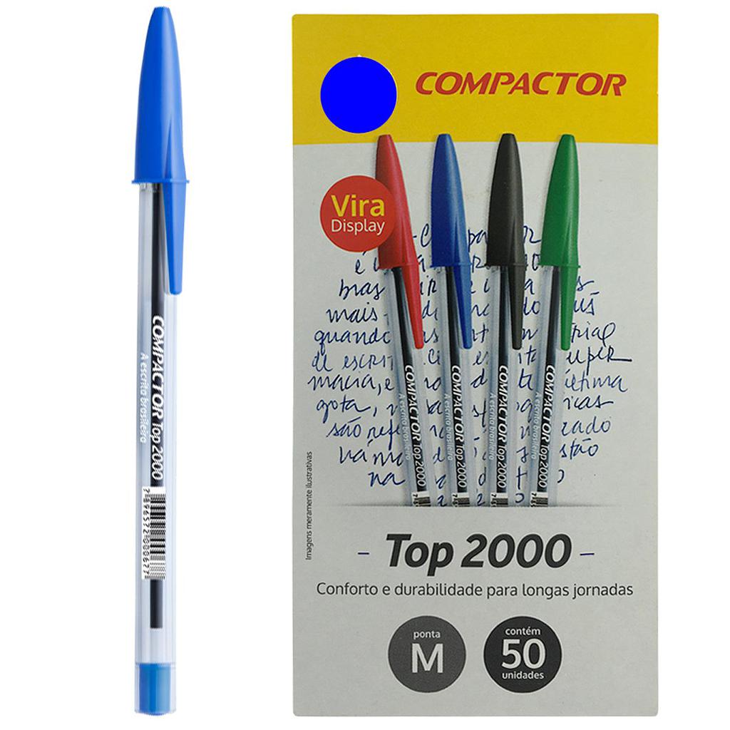 CANETA ESFEROGRAFICA COMPACTOR TOP2000 1.0MM MEDIA AZUL COM 50