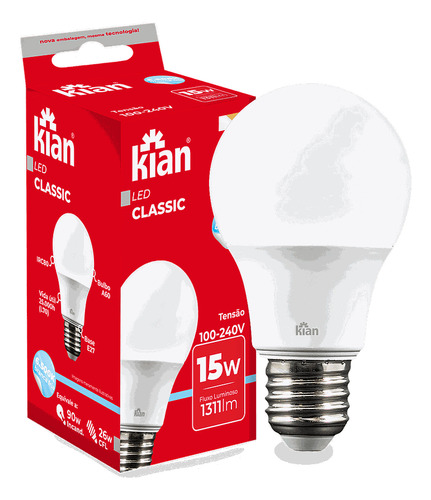 Lâmpada Led Bulbo A60 15W 6.500K Branca Fria Bivolt Kian Unidade