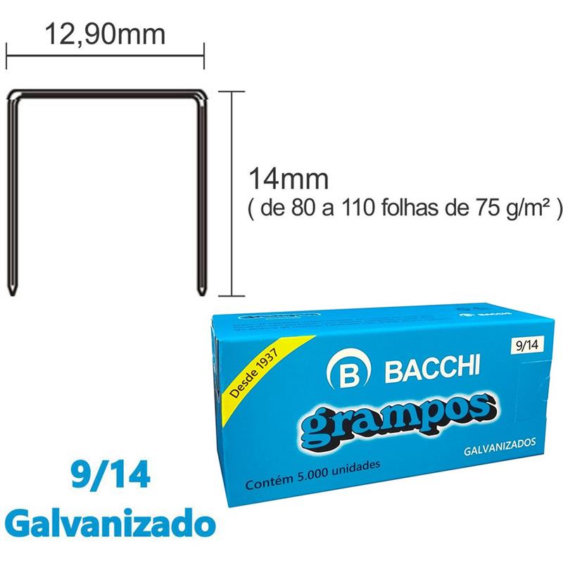 GRAMPO PARA GRAMPEADOR 9/14 GALVANIZADO 5000 GRAMPOS