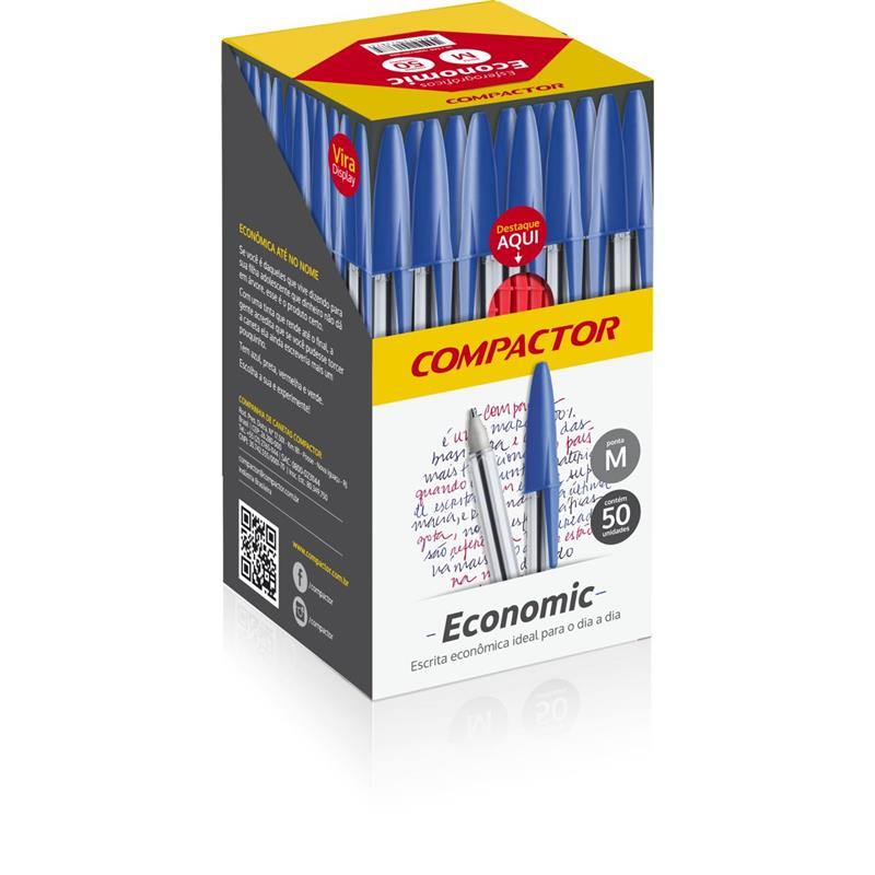 CANETA ESFEROGRAFICA ECONOMIC CRISTAL VERMELHA - COMPACTOR CX.C/50