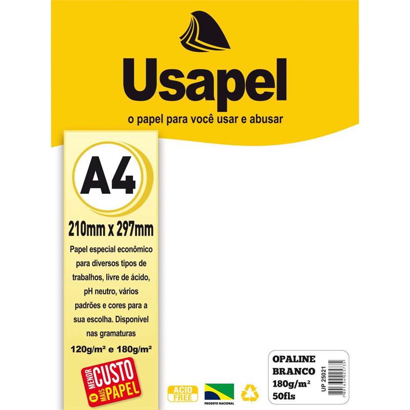 PAPEL OPALINE A4 USAPEL BRANCO 180 G - FILIPERSON PCT.C/50