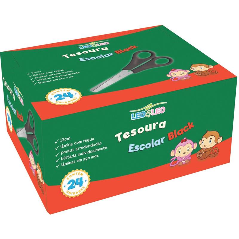 TESOURA ESCOLAR PRETA 13CM - LEONORA CX.C/24