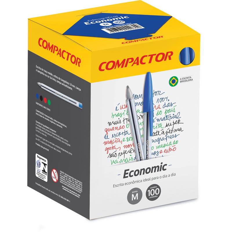 CANETA ESFEROGRAFICA ECONOMIC CRISTAL VERMELHA - COMPACTOR CX.C/100