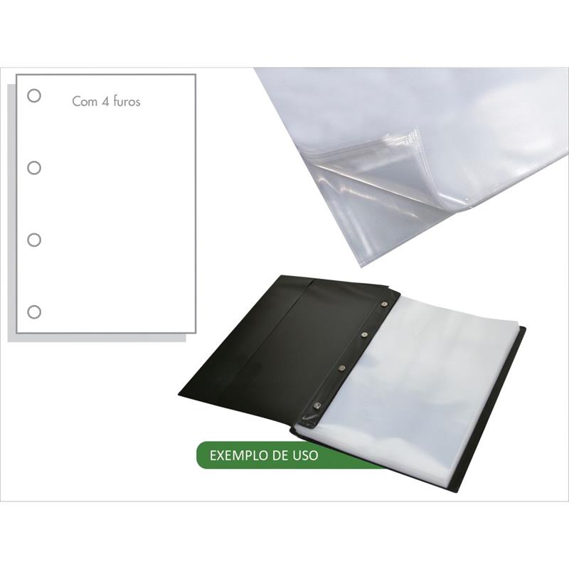 ENVELOPE PLASTICO OFICIO 4 FUROS MEDIO 0,12MM ACP PCT C/100UN