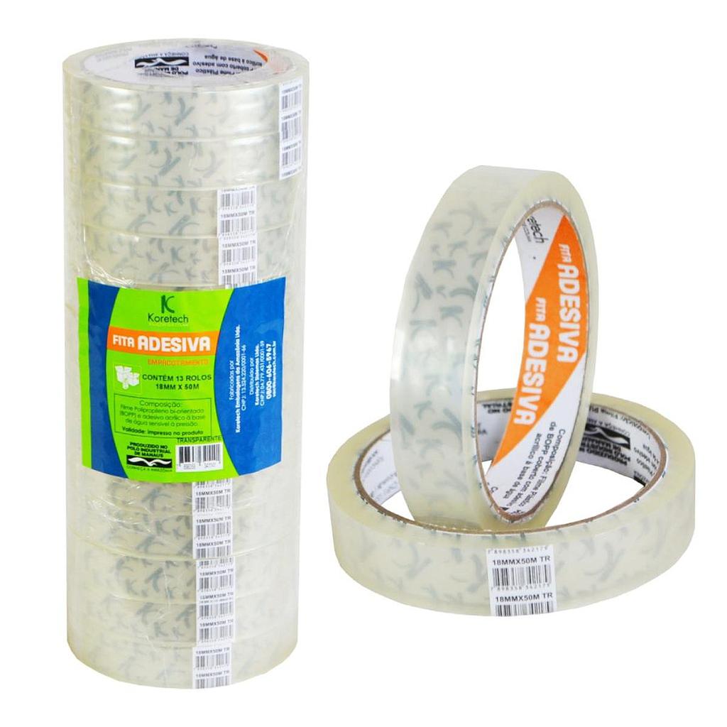 FITA ADESIVA KORETECH 18MM X 50M TRANSPARENTE