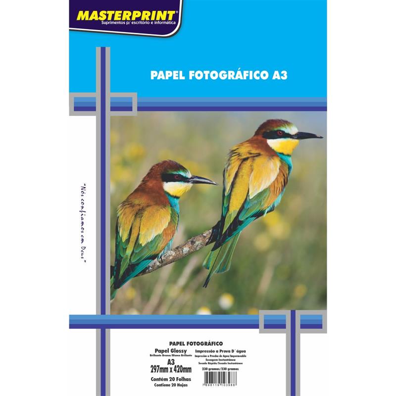 PAPEL FOTOGRÁFICO INKJET A3 GLOSSY 230 G MASTERPRINT PCT C/20