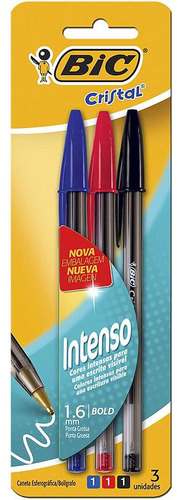CANETA ESFEROGRAFICA BIC CRISTAL INTENSO 1.6MM GROSSA SORTIDA BLISTER COM 3