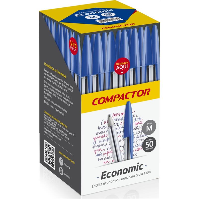 CANETA ESFEROGRAFICA ECONOMIC CRISTAL AZUL COMPACTOR CX C/50