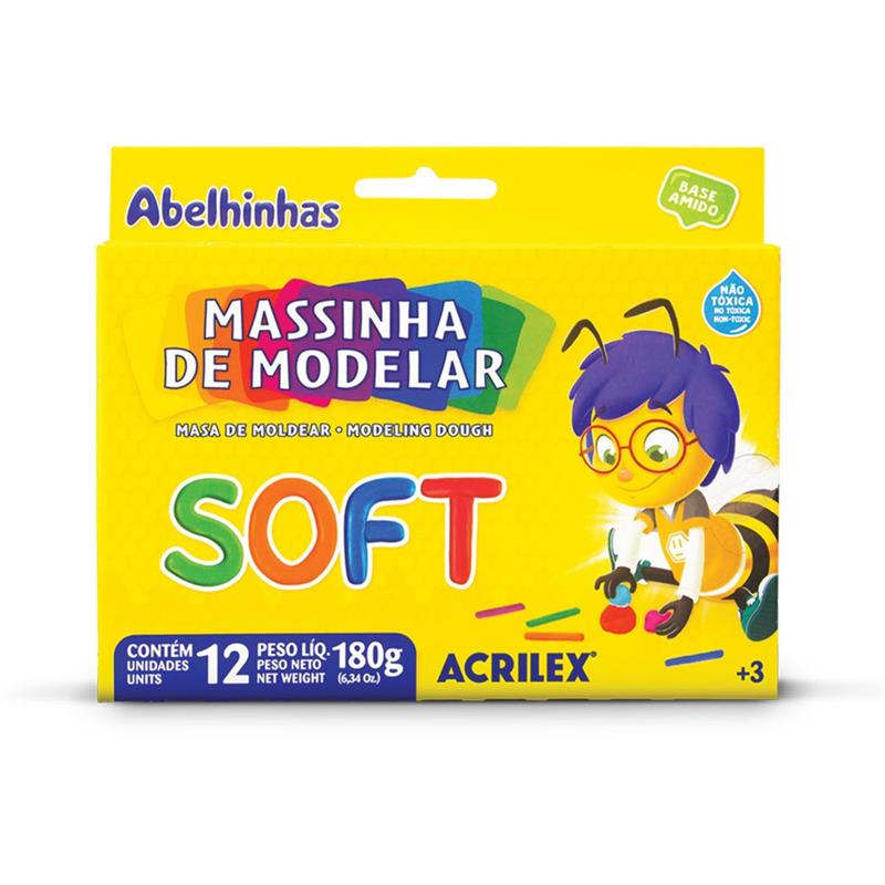 MASSA PARA MODELAR SOFT BASE AMIDO 12 CORES FOSCAS ACRILEX