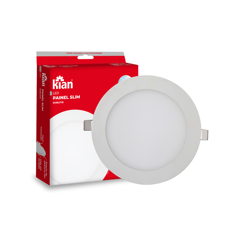 LUMINÁRIA LED PAINEL SLIM REDONDA EMBUTIR 12W 6.000K BRANCA FRIA BIVOLT KIAN
