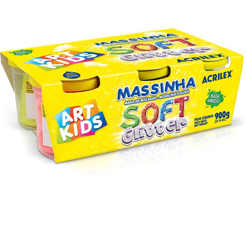 MASSA PARA MODELAR SOFT GLITTER 6 CORES C/150G CADA ACRILEX