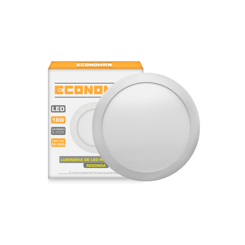 LUMINÁRIA LED SLIM REDONDA SOBREPOR 18W 6.500K BRANCA FRIA BIVOLT ECONOMAX