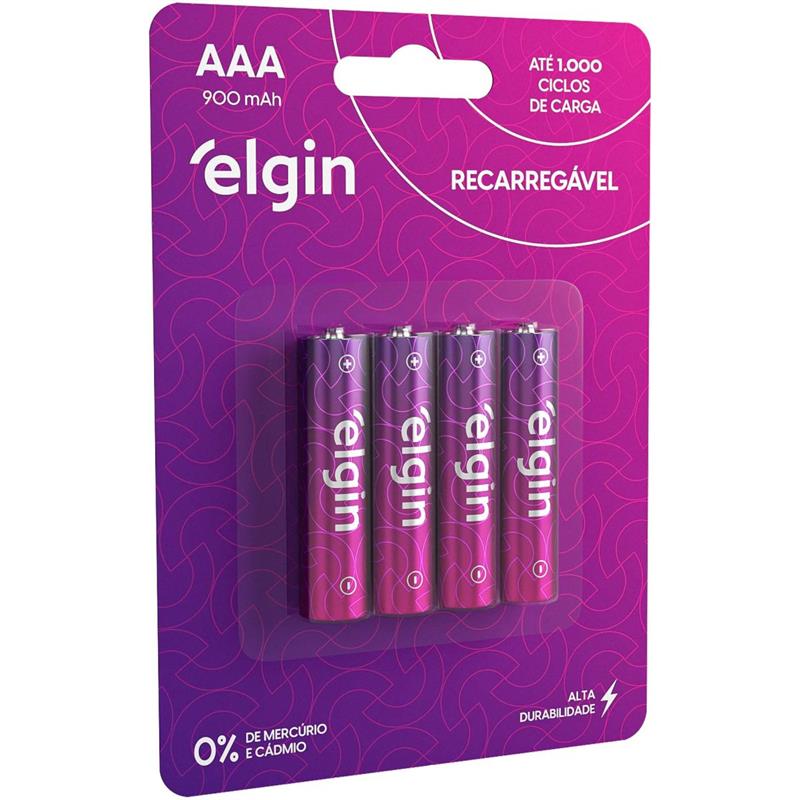 PILHA RECARREGAVEL PALITO AAA 900MAH 1.2V ELGIN C/4UN