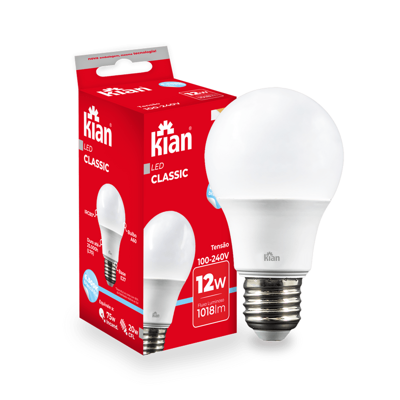 Lâmpada Led Bulbo A60 12W 6.500K Branca Fria Bivolt Kian Unidade
