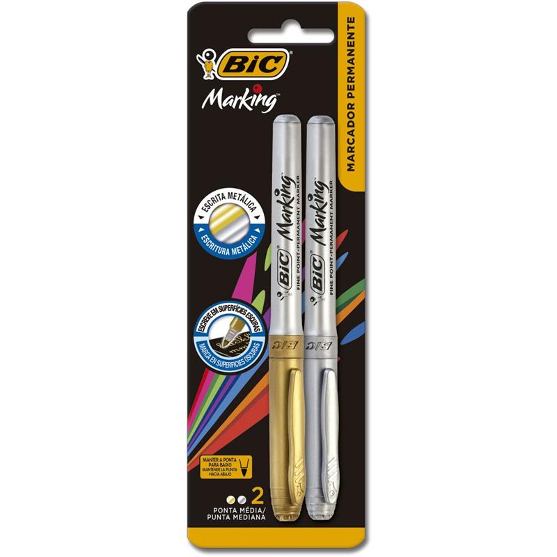 PINCEL MARCADOR PERMANENTE MARKING 1.1MM PRATA/OURO - BIC BL.C/02