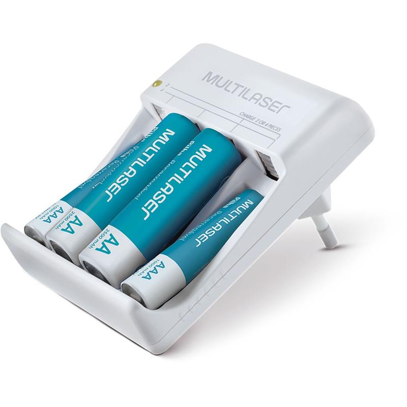 CARREGADOR DE PILHAS BIVOLT PARA 4 PILHAS AA E AAA COM 4 PILHAS - MULTI KIT