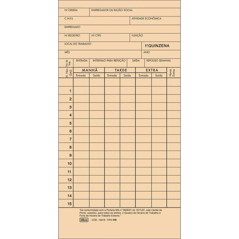 IMPRESSO (CARTAO DE PONTO) MENSAL PALHA 86X180MM - TILIBRA PCT.C/100