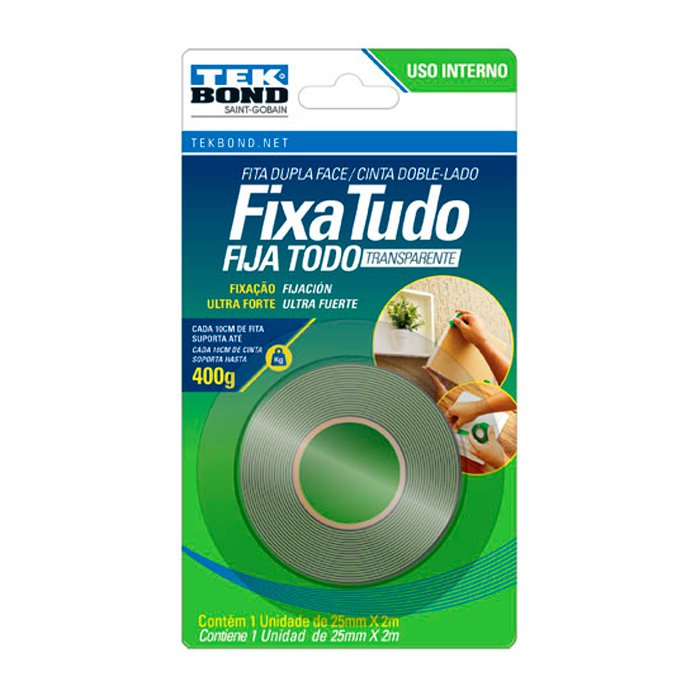 FITA DUPLA FACE GEL TEKBOND 25MM X 2M USO INTERNO