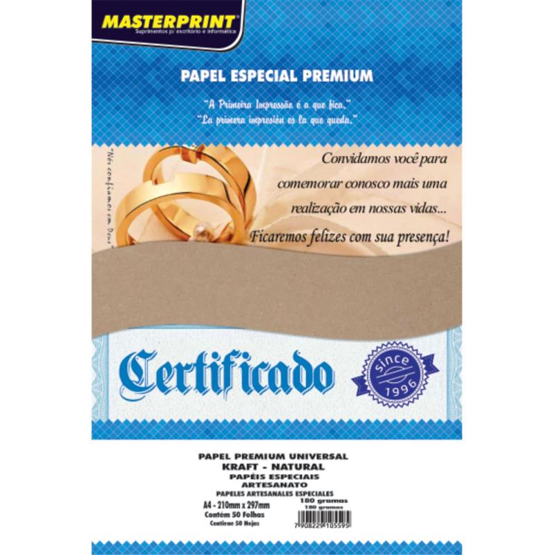 PAPEL KRAFT FOLHA KRAFT/NATURAL 180G A4 - MASTERPRINT PCT.C/50