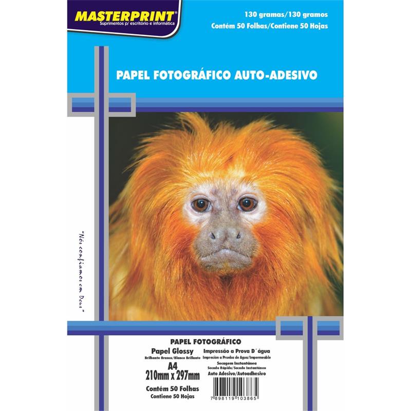 PAPEL FOTOGRÁFICO INKJET A4 GLOSSY ADESIVO 130 G - MASTERPRINT PCT.C/50