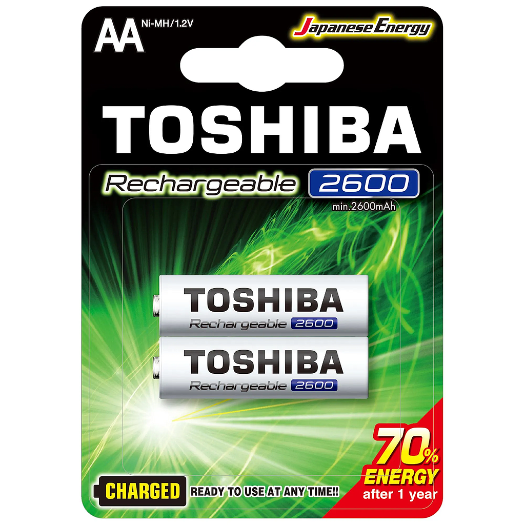 PILHA RECARREGÁVEL AA 1,2V 2600MAH TNH6GAE (C/2 PILHAS) TOSHIBA