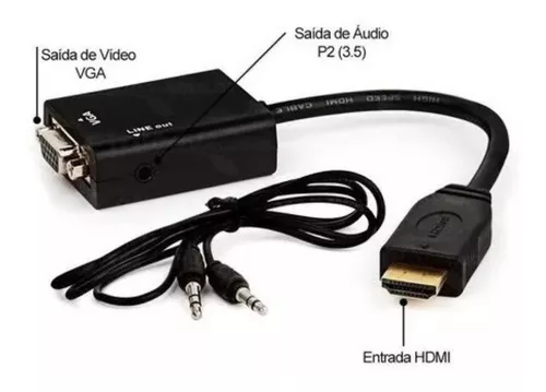 KIT 10 UNI CABO CONVERSOR ADAPTADOR HDMI PARA VGA - ATACADO