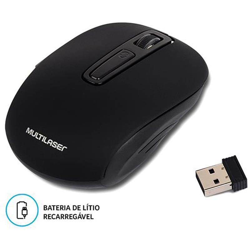 MOUSE ÓPTICO SEM FIO 1600 DPI 2,4 GHZ RECARREGÁVEL PRETO - MULTI UNIDADE