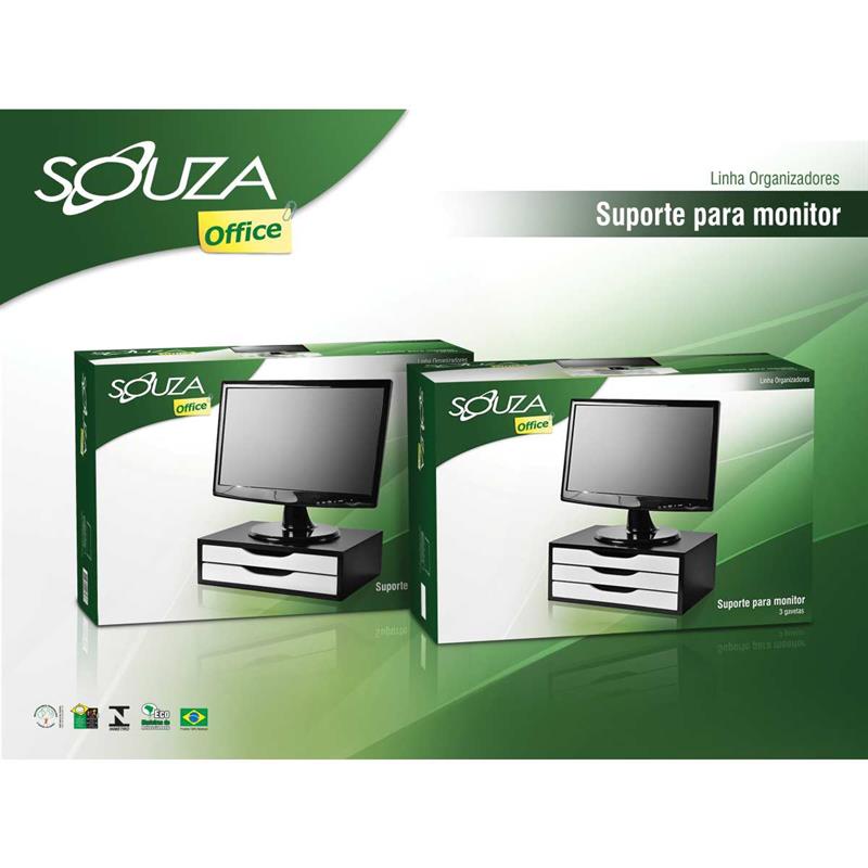 SUPORTE PARA MONITOR 2 GAVETAS 39 X 26 X 12 MDF PRETO E BRANCO - SOUZA UNIDADE