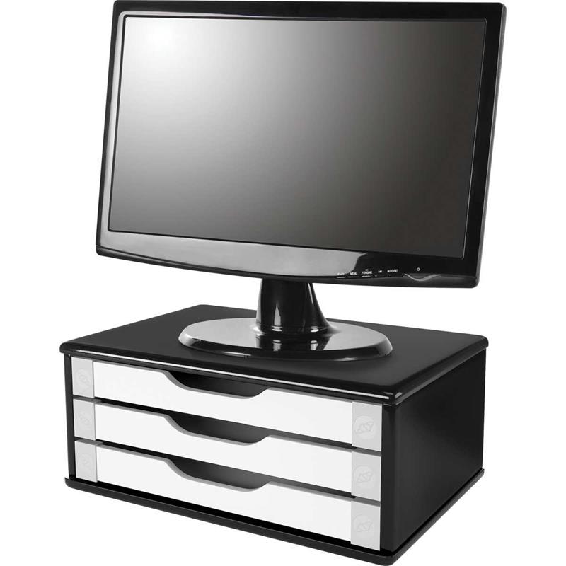SUPORTE PARA MONITOR 3 GAVETAS 39 X 26 X 16 MDF PRETO E BRANCO - SOUZA UNIDADE