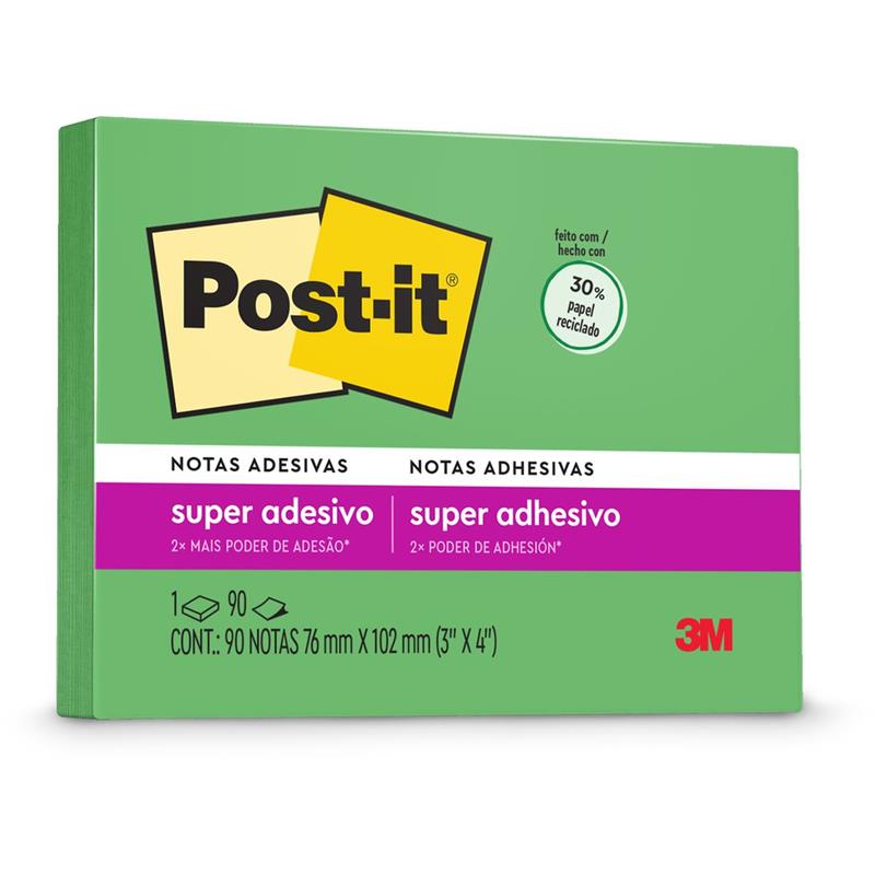 BLOCO DE RECADO POST-IT 657 RECICLADO COM 90 FOLHAS 76 X 102 MM (VERDE) - 3M UNIDADE